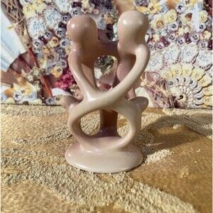 Vintage 90s Abstract Hand Carved Soapstone Family Figurine Art Sculpture Earthy